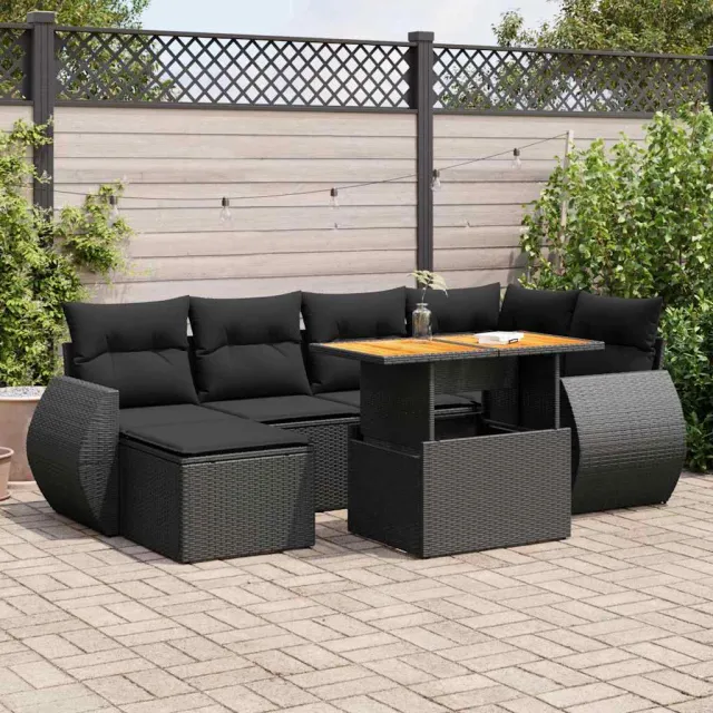 vidaXL 7-delige Loungeset met kussens poly rattan zwart, foto 2