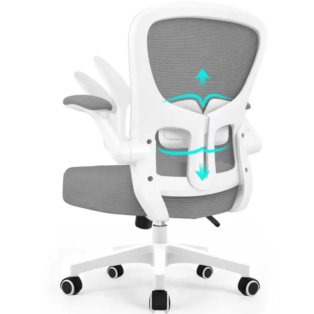 Durrafy Bureaustoel - Ergonomische bureaustoel tot 150 kg - Bureaustoelen voor Volwassenen - Getest volgens EN 1335 - Verstelbare Lendensteun - 90° Opklapbare Armleuningen - Dik Zitkussen - Grijs