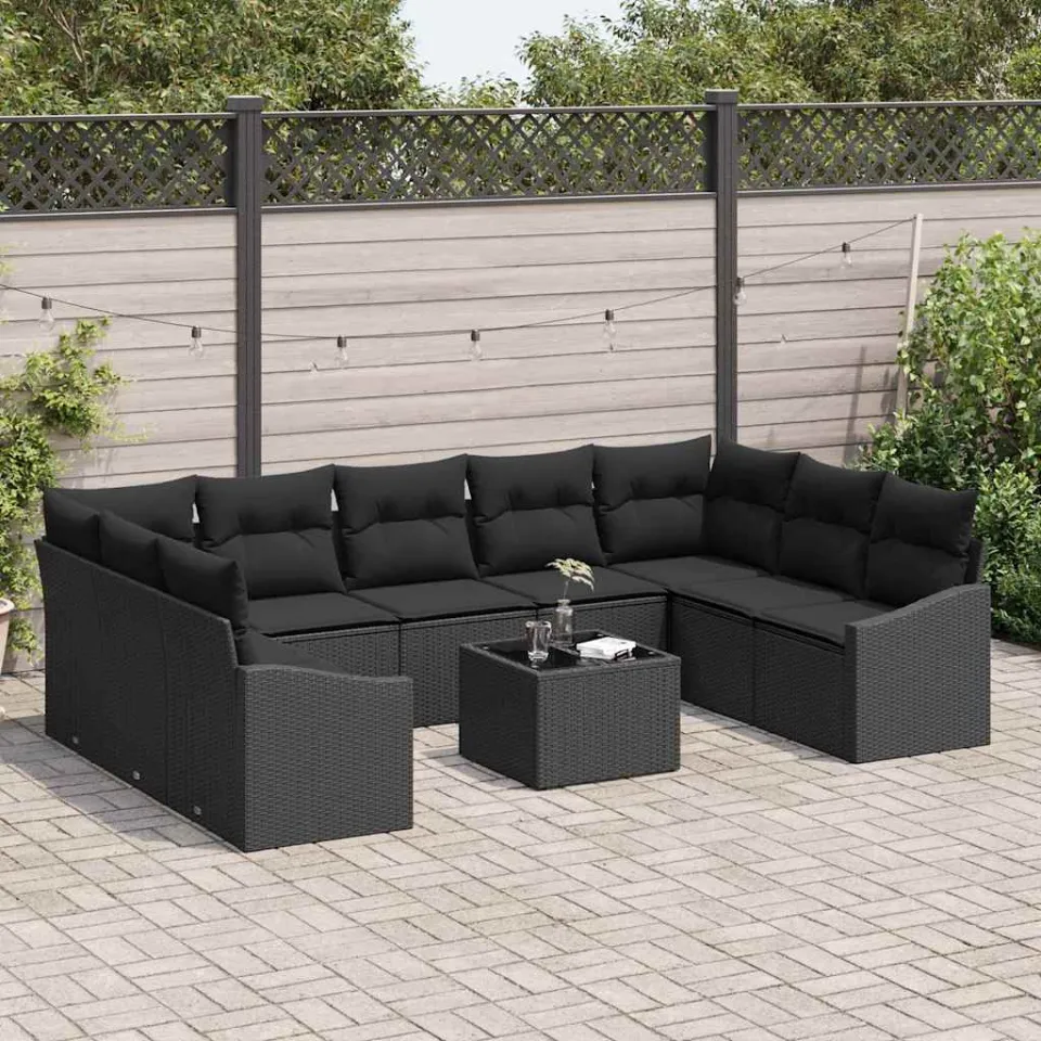 vidaXL Bankstel 10 st Zwart poly rattan, foto 3