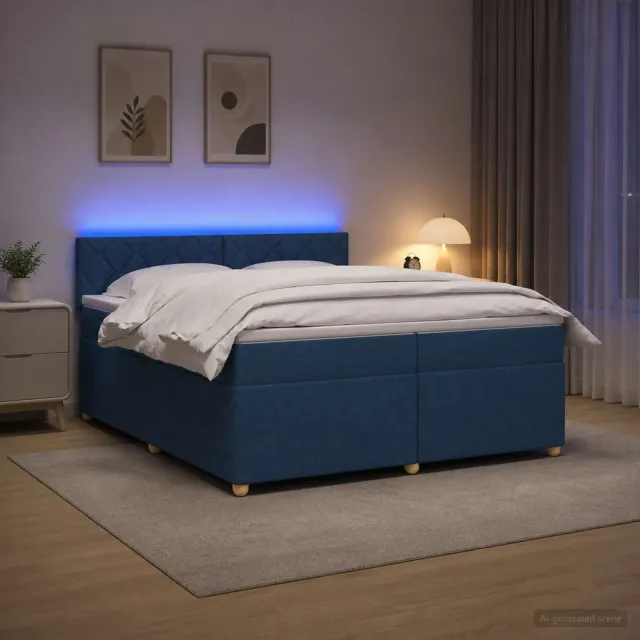 vidaXL Boxspringbed met matras met hoofdeinde Blauw 200 x 200 cm Stof