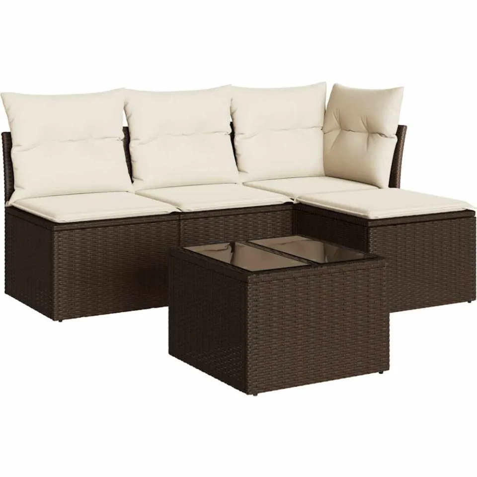 vidaXL 5-delige Loungeset met kussens poly rattan bruin, foto 3