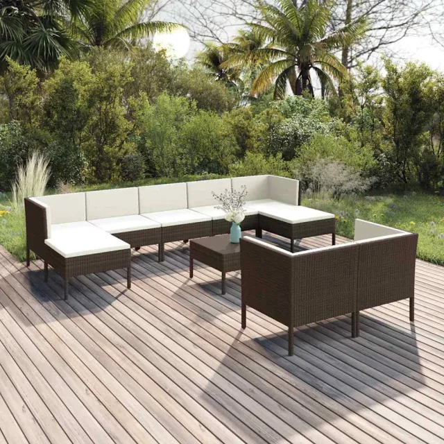 vidaXL 10-delige Loungeset met kussens poly rattan bruin, foto 2