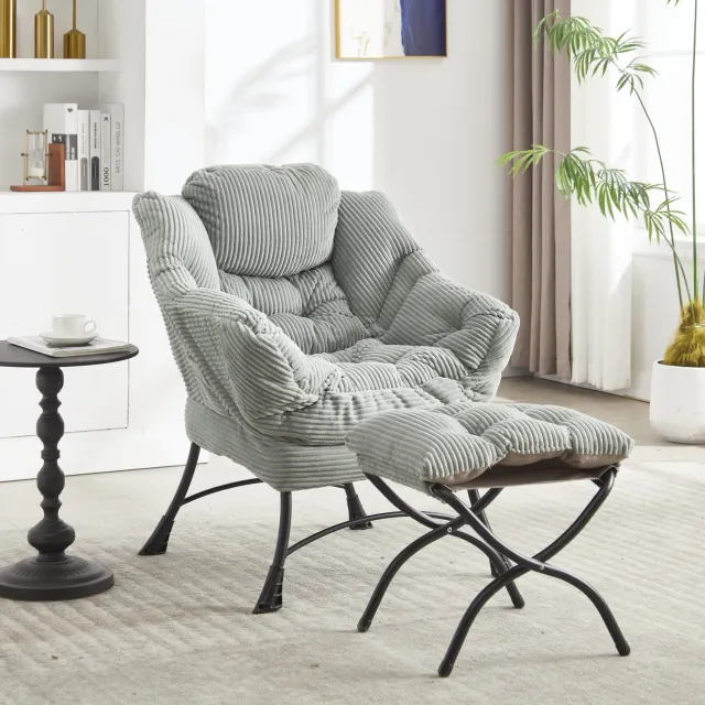 CHICFURN Fauteuil - Met hocker - Met armleuningen - Lichtgroen