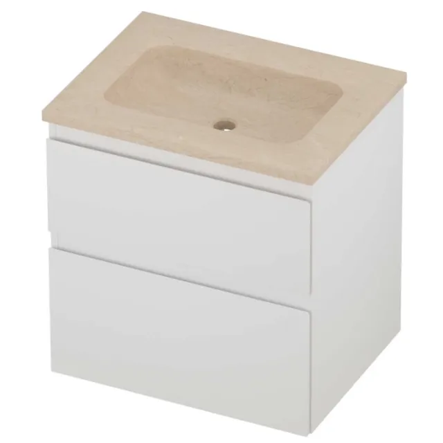 Proline Rollo Badmeubelset Hardsteen Elegant Zonder Kraangat 60x46x62 cm Sand Stone Mat Wit