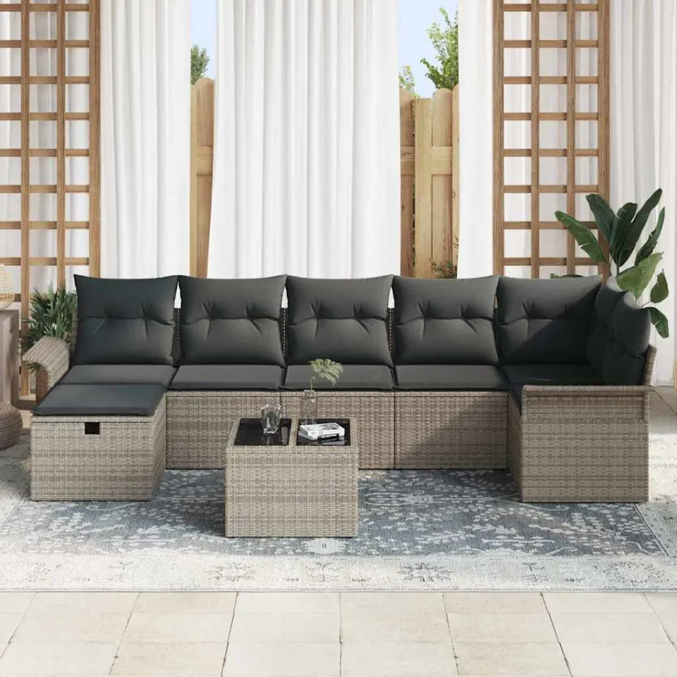 vidaXL Tuin Sofa Set 8 st Poly riet zwart, foto 3