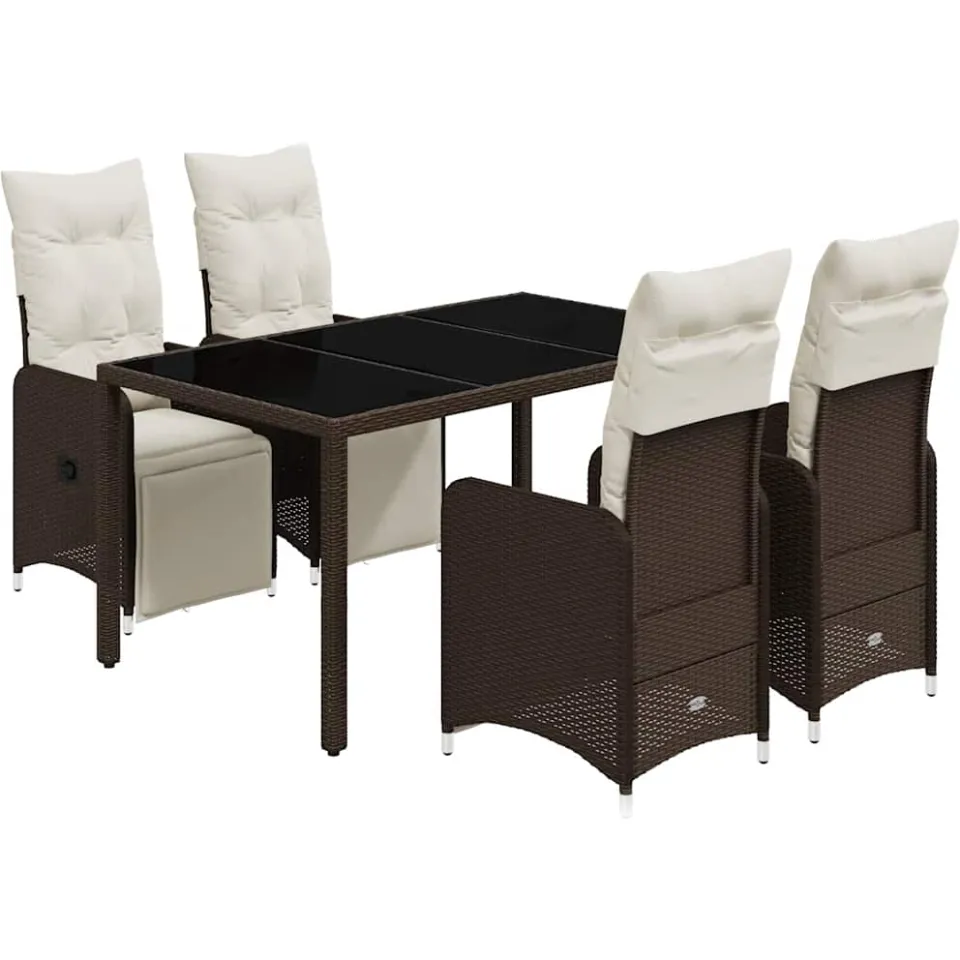 vidaXL 5-delige Bistroset met kussens poly rattan bruin, foto 3