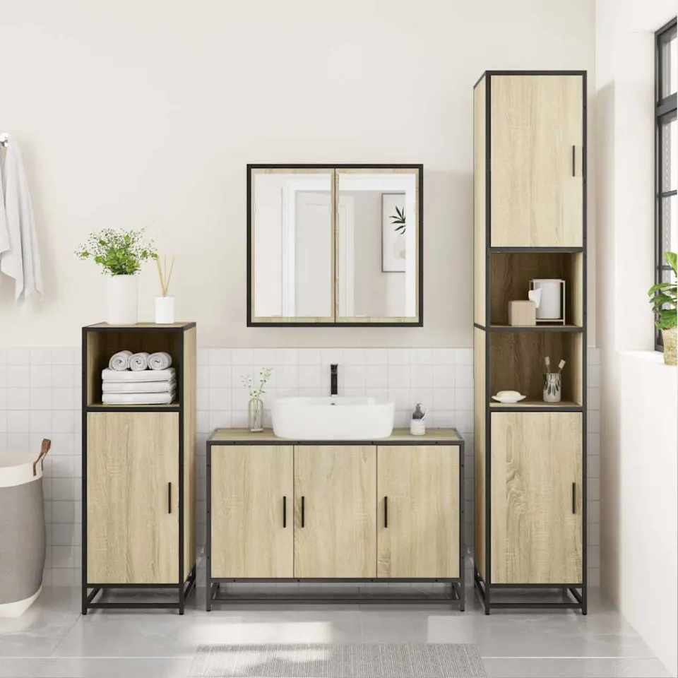 vidaXL 4-delige Badkamermeubelset bewerkt hout sonoma eikenkleurig, foto 4