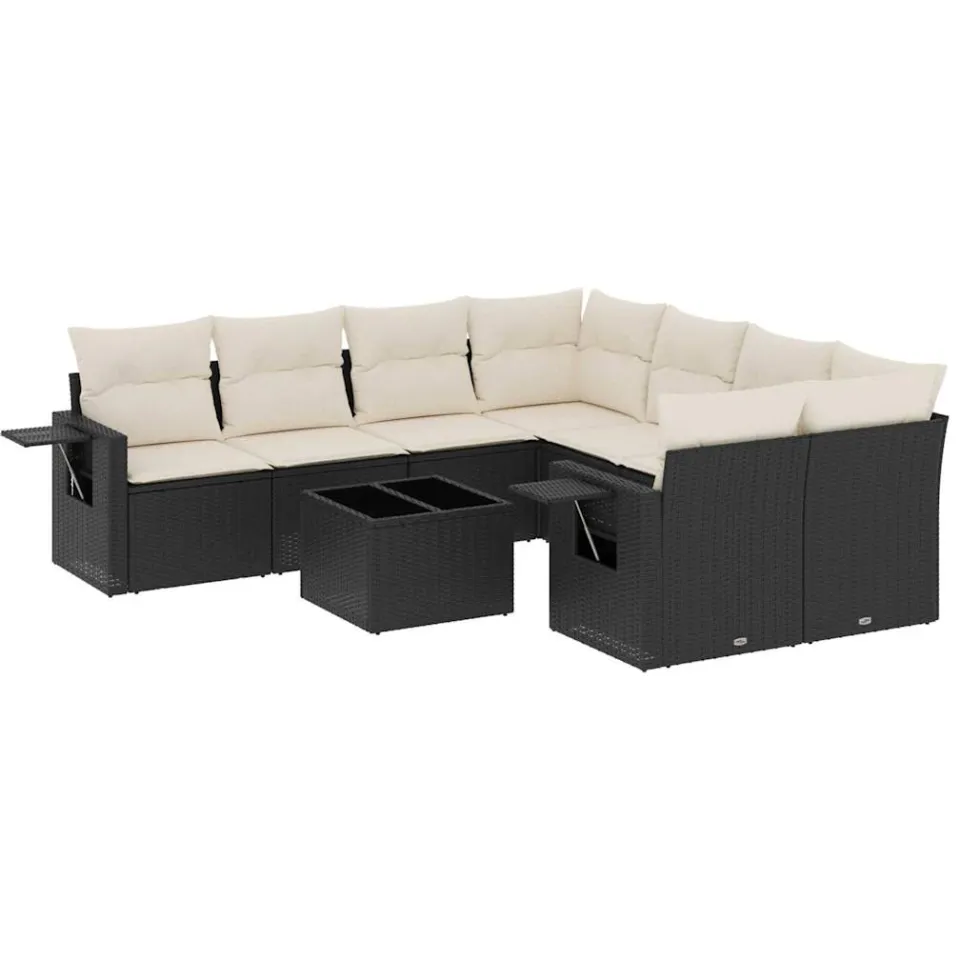 vidaXL 9-delige Loungeset met kussens poly rattan zwart