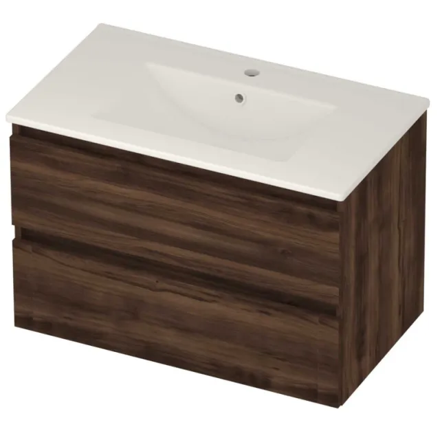 Basic-Line Coach 46 Badmeubelset Porselein 1 Kraangat Greeploos 80x46x54 cm Barista Oak Glans Wit