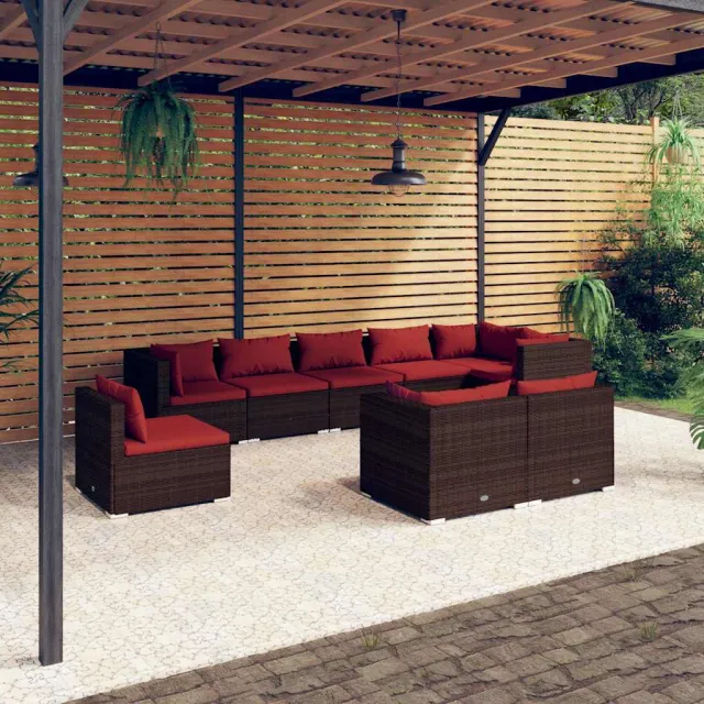 vidaXL 9-delige Loungeset met kussens poly rattan bruin, foto 2