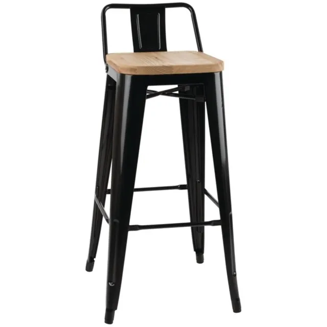 Bolero Bistro Hoge Barstoel Met Houten Zitting Zwart (4 Stuks) - Bolero FB623 - Horeca & Professioneel Bruin; Zwart