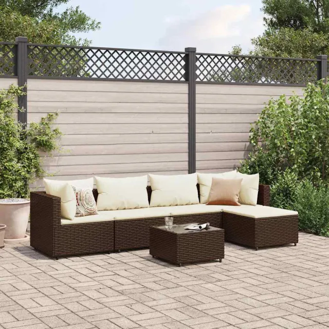 vidaXL 6-delige Loungeset met kussens poly rattan bruin, foto 2