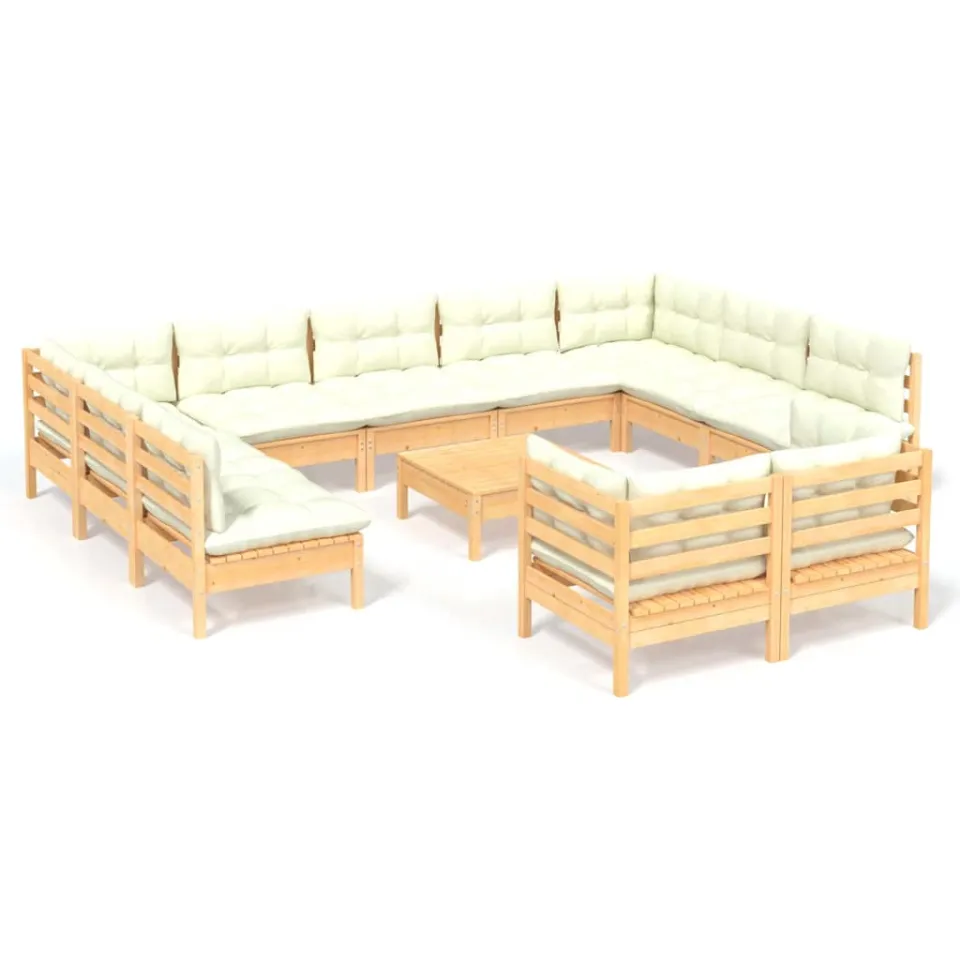 vidaXL 12-delige Loungeset met crèmekleurige kussens grenenhout, foto 4