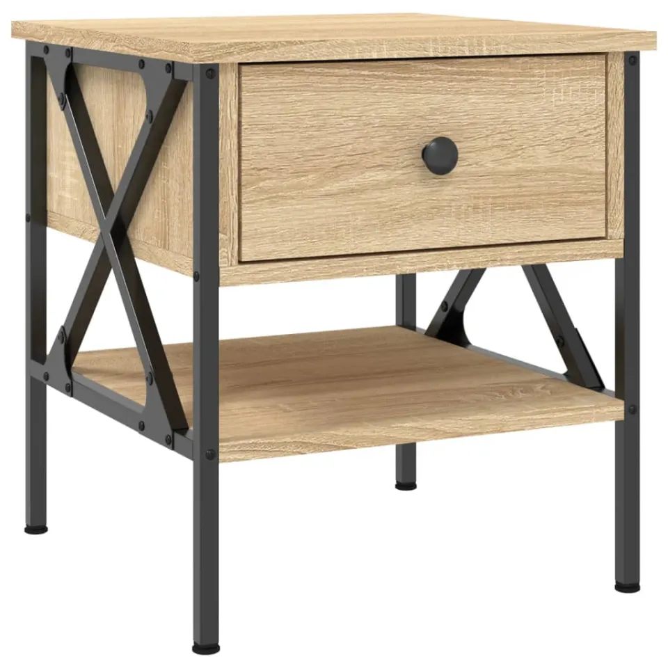vidaXL Nachtkastje 40x42x45 cm bewerkt hout sonoma eikenkleurig, foto 3