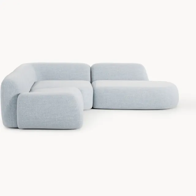 Westwing Collection Modulaire bouclé hoekbank Wolke (4-zits) met chaise longue lichtblauw