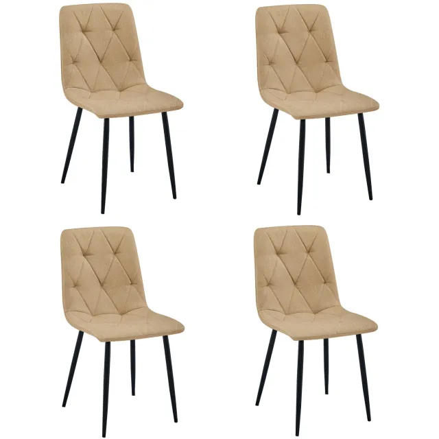 LEOBERT LIBRA Eetkamerstoelen – Set van 4 – Zwart Stof – Zwarte Metalen Poten – Comfortabele Gestoffeerde Zitting – Modern Design – Voor Woonkamer, Keuken en Eetkamer – Max. 110 kg per Stoel