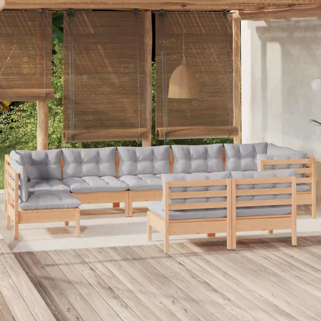 vidaXL 10-delige Loungeset met grijze kussens massief grenenhout Grijs
