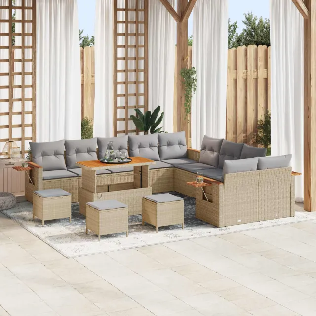 vidaXL Tuinbankenset 14 st Beige poly rattan