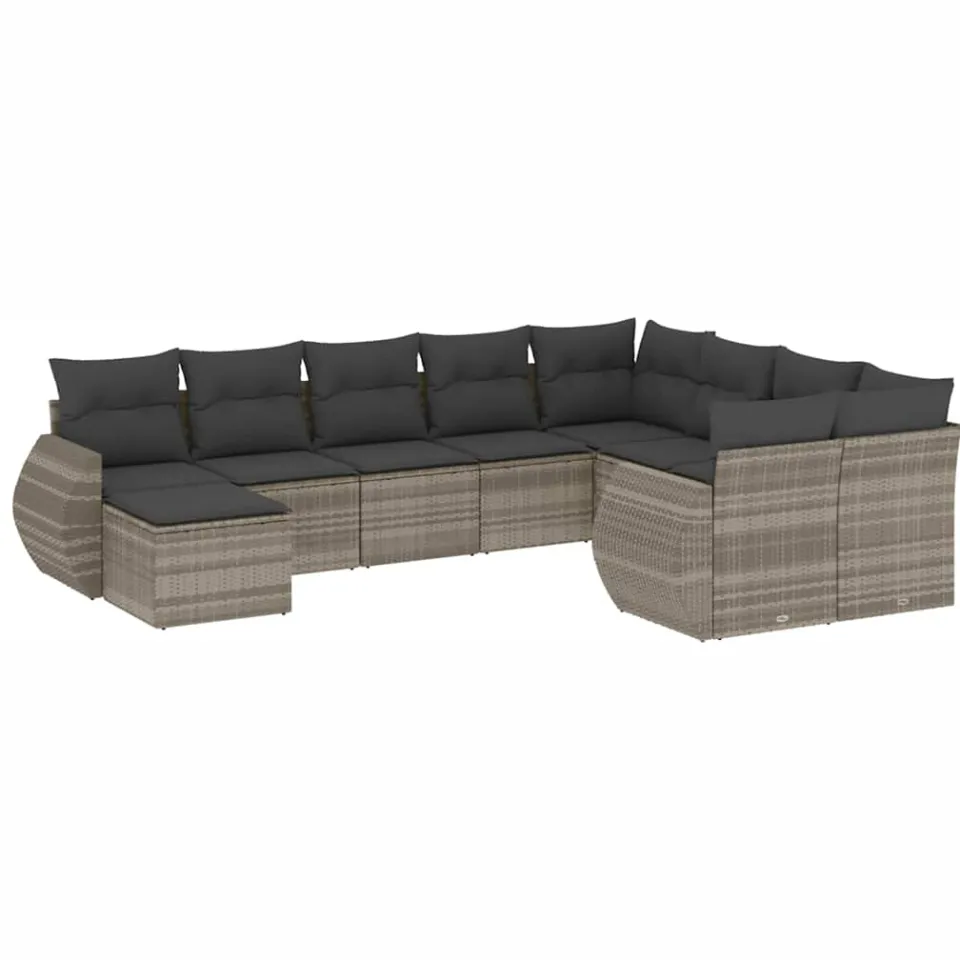 vidaXL 10-delige Loungeset met kussens poly rattan lichtgrijs grijs