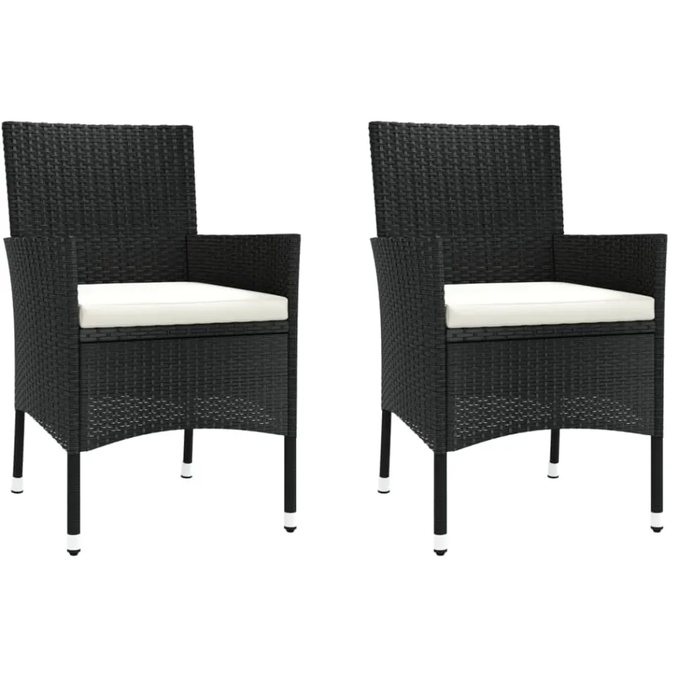 vidaXL 3-delige Bistroset met kussens poly rattan zwart, foto 3