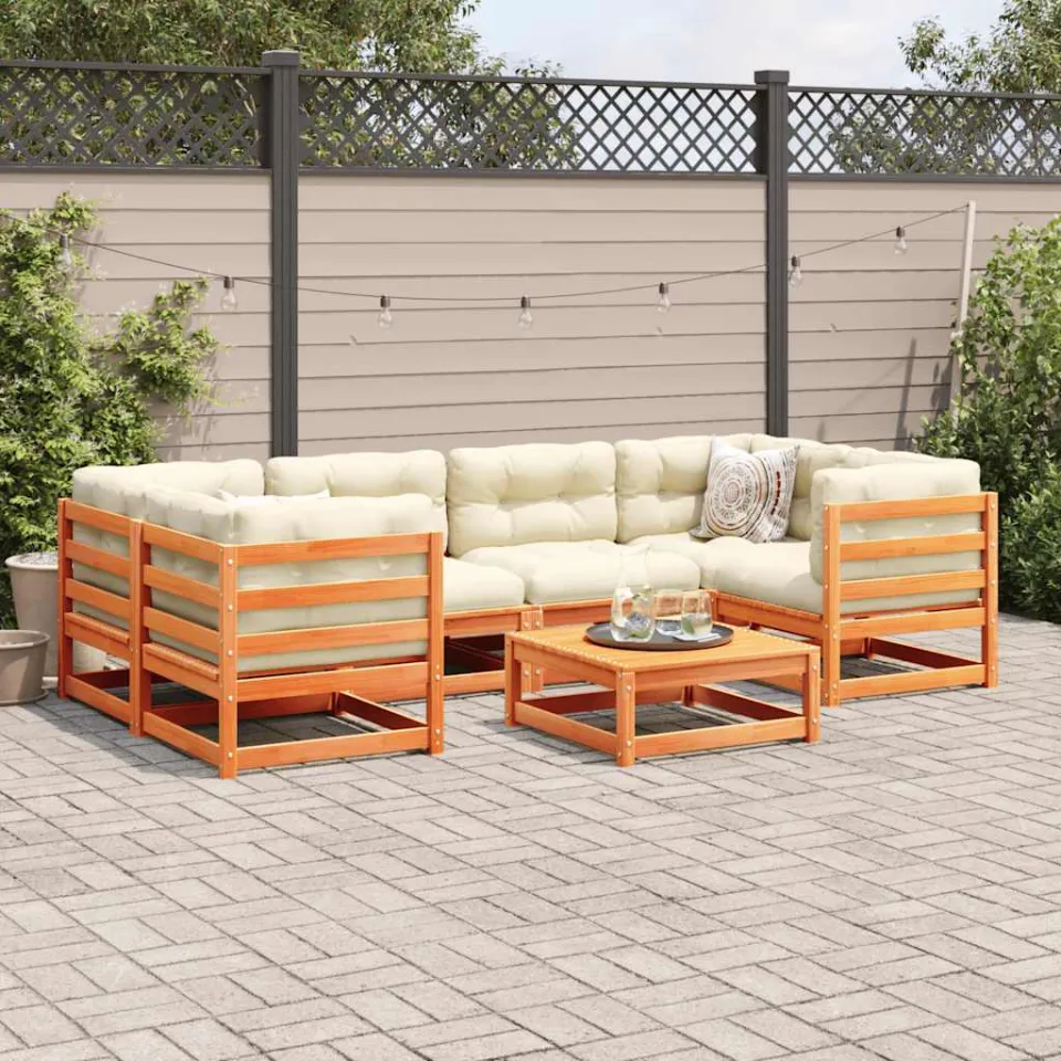 vidaXL 7-delige Loungeset met kussens massief grenenhout wasbruin bruin, foto 2