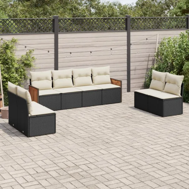 vidaXL 8-delige Loungeset met kussens poly rattan zwart, foto 2