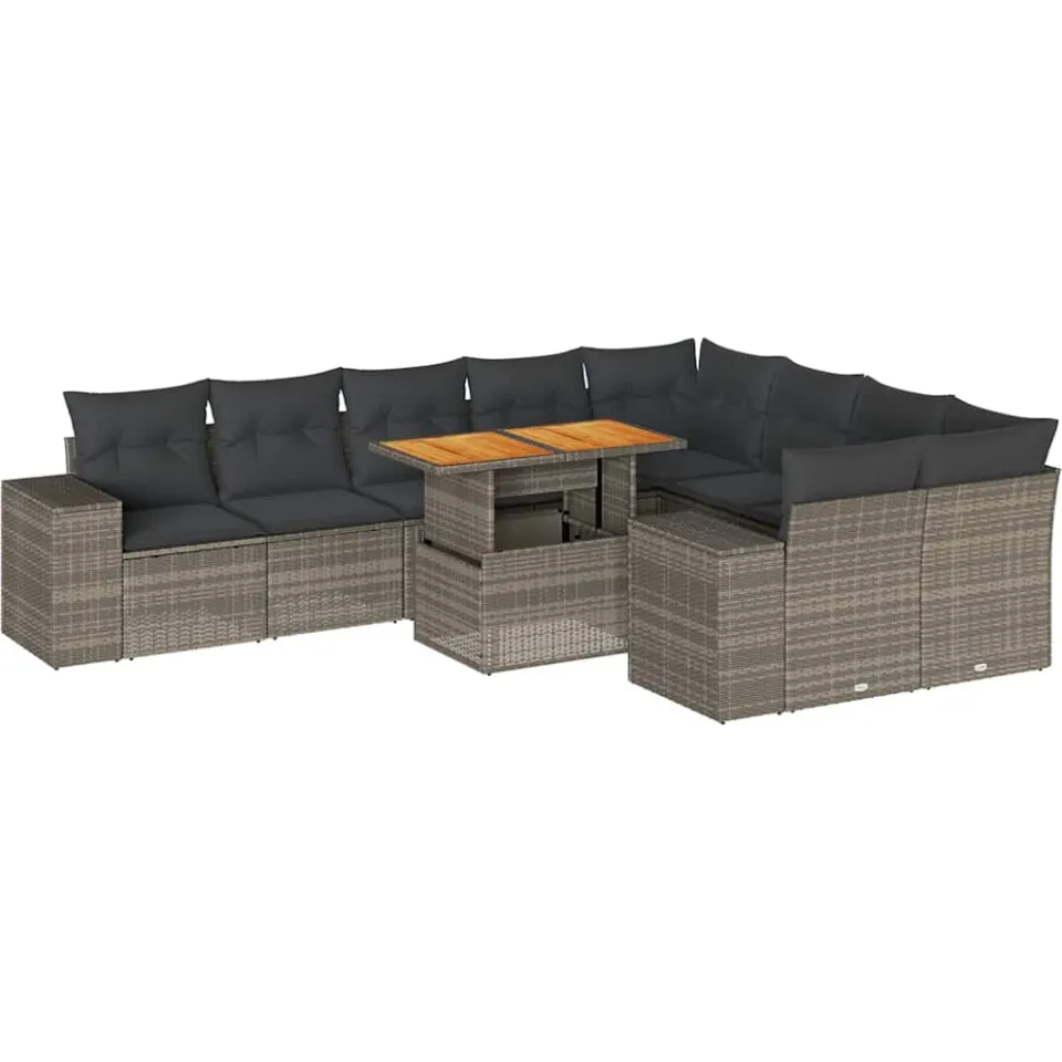 vidaXL 10-delige Loungeset met kussens poly rattan acacia grijs, foto 3