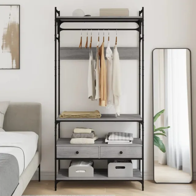 vidaXL Kledingkast met lades 89x39x184,5 cm bewerkt hout grijs sonoma, foto 2