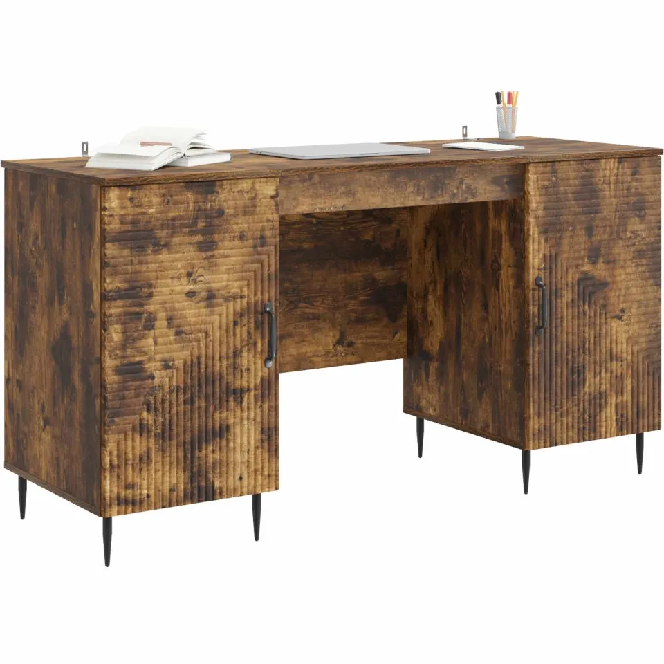 vidaXL Bureau Gerookt eiken 142,5 x 50 x 75 cm Bewerkt hout Bruin