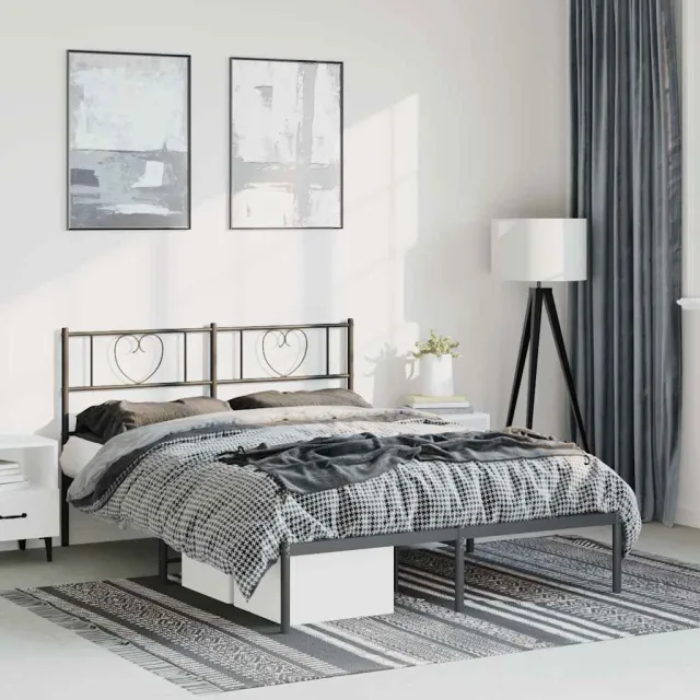vidaXL Bedframe met hoofdbord metaal zwart 150x200 cm