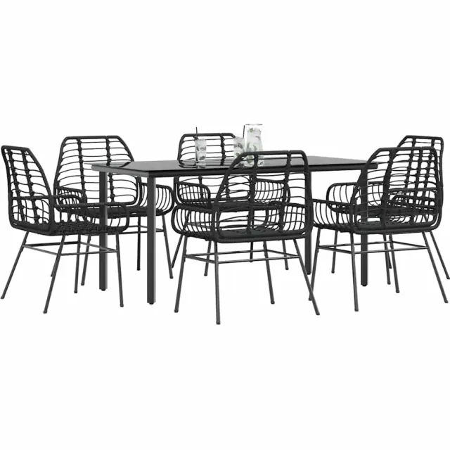 vidaXL 7-delige Tuinset poly rattan glas zwart