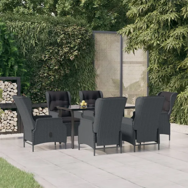 vidaXL 7-delige Tuinset poly rattan donkergrijs