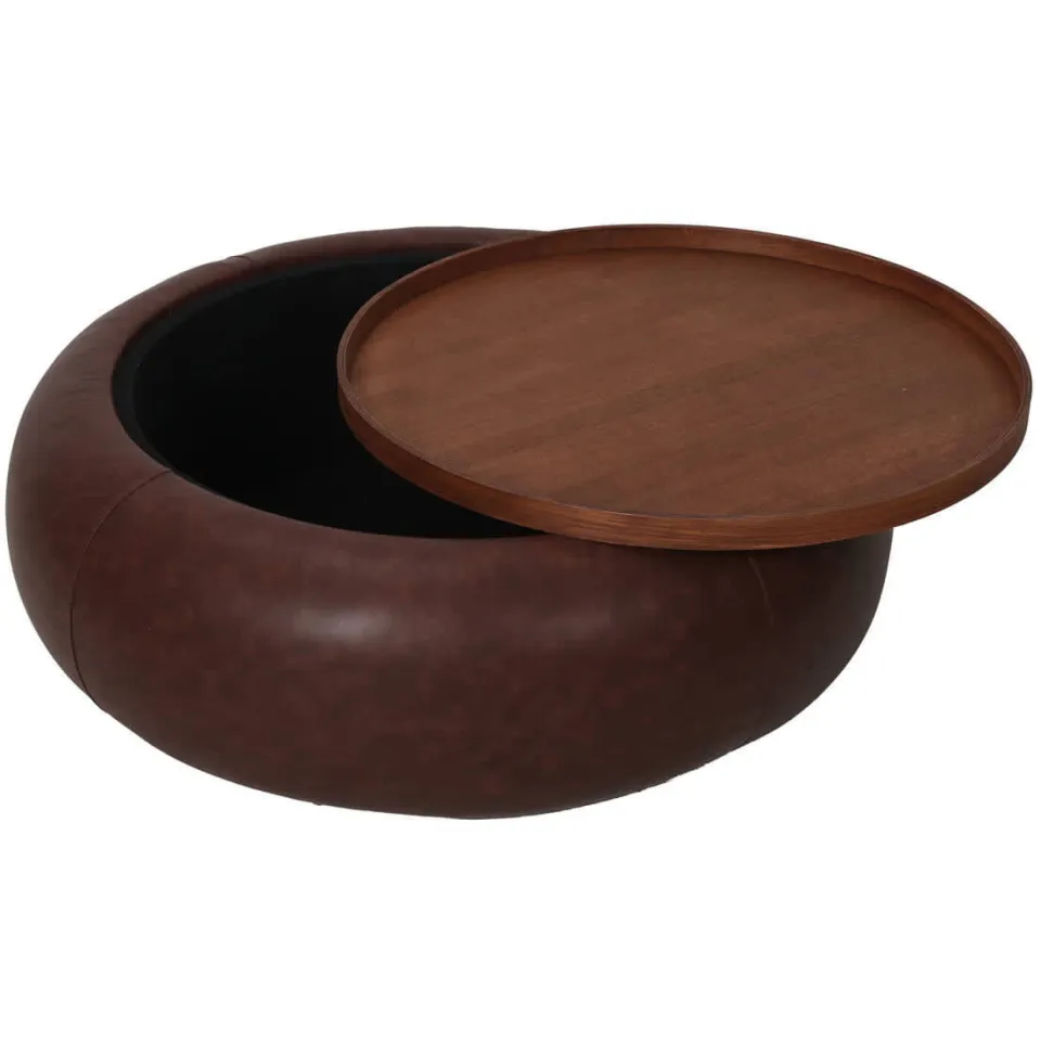Giga Meubel Salontafel Draby - Donkerbruin/Walnoot - PU Leer - Ø102x34cm, foto 6