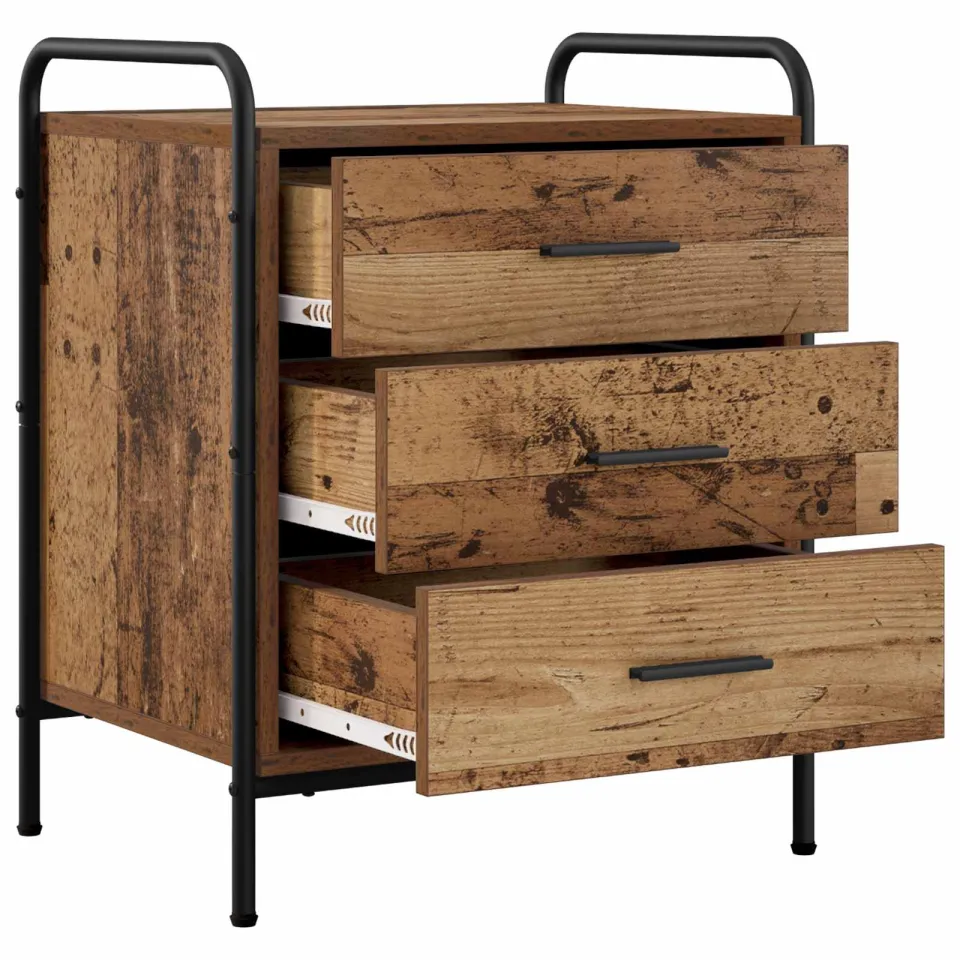 vidaXL Nachtkastje 2 st Oud hout 48 x 36,5 x 60 cm Bewerkt hout bruin, foto 4