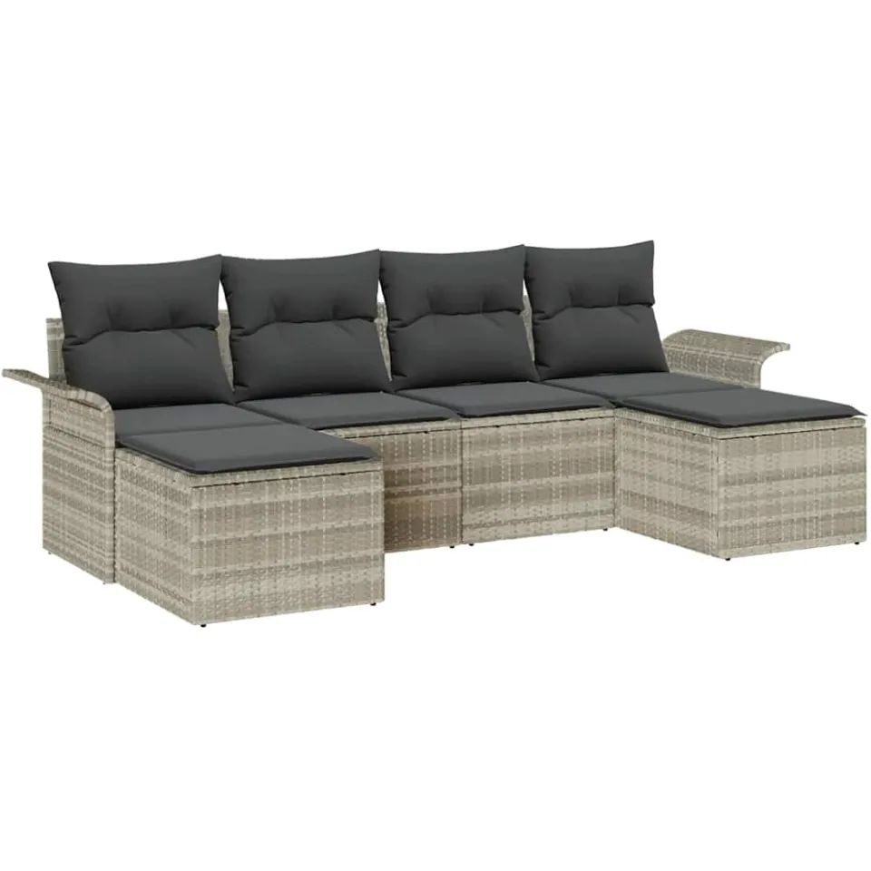 vidaXL Tuin Sofa Set 6 st Lichtgrijs poly rattan, foto 4