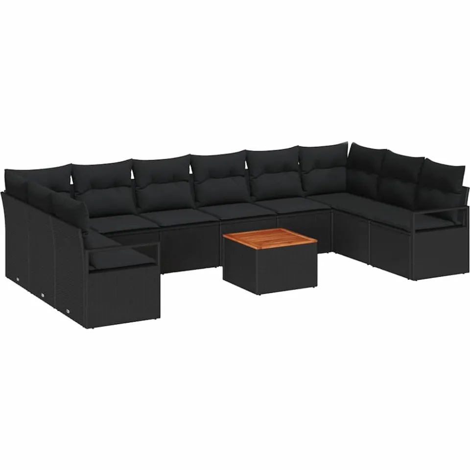 vidaXL Tuinbankenset 11 st Zwart poly rattan, foto 4