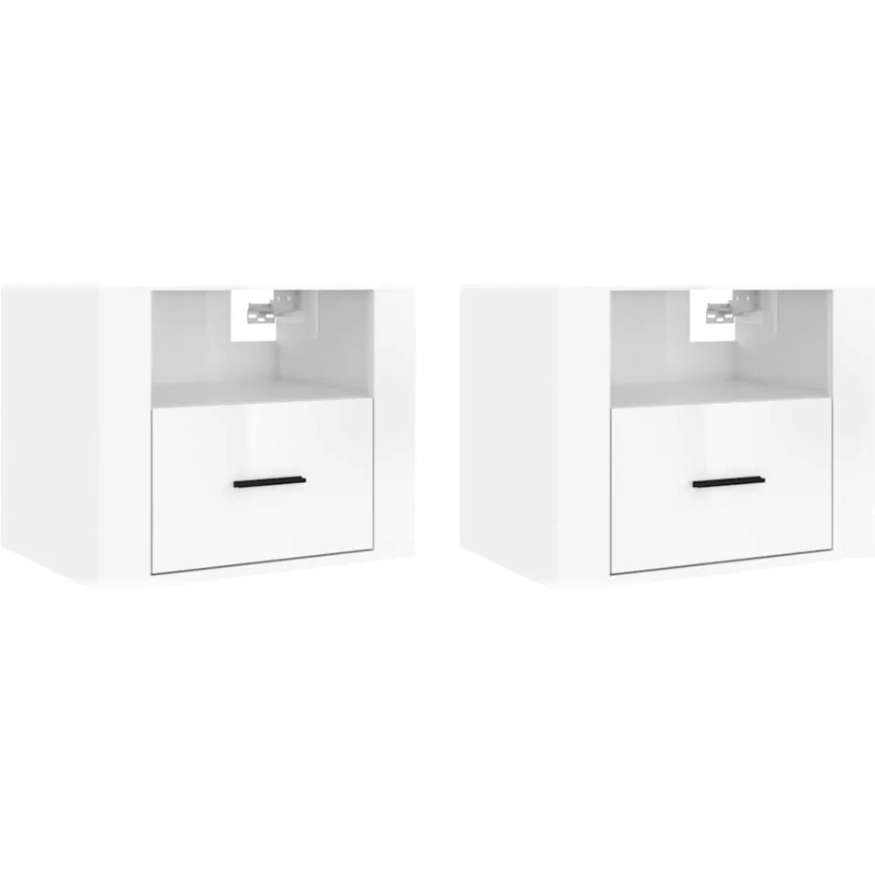 vidaXL Nachtkastjes 2 st wandgemonteerd 50x36x40 cm hoogglans wit