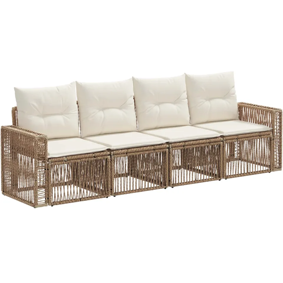 vidaXL Tuinbankenset 4 st Beige en Crème Wit poly rattan, foto 3