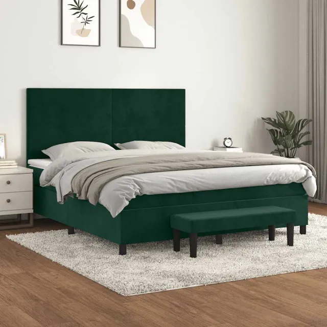 vidaXL Boxspring met matras fluweel donkergroen 180x200 cm groen