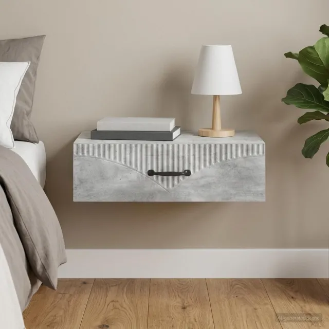 vidaXL Wandgemonteerde - Zijtafel - 59 - x - 34,5 - x - 17 - cm - Bewerkt - hout Betongrijs