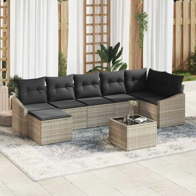 vidaXL Tuin Sofa Set 8 st Lichtgrijs poly rattan, foto 2