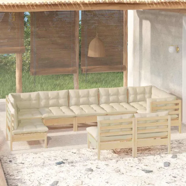 vidaXL 9-delige Loungeset met crèmekleurige kussens massief grenenhout, foto 2