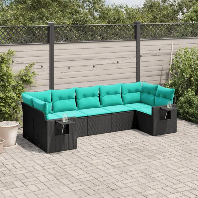 vidaXL 7-delige tuinbankset met kussens van zwart polyrotan, foto 2