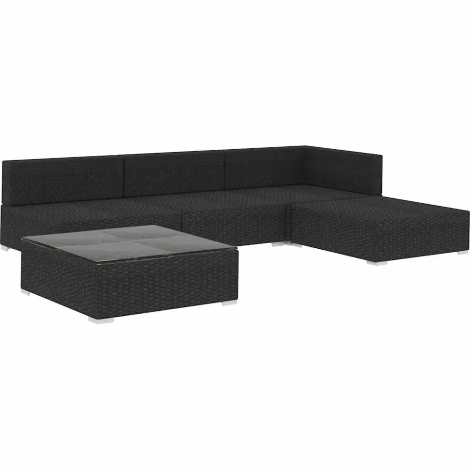 vidaXL 5-delige Loungeset met kussens poly rattan zwart, foto 3