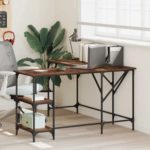 vidaXL Bureau 139x139x75 cm bewerkt hout gerookt eikenkleurig, foto 2