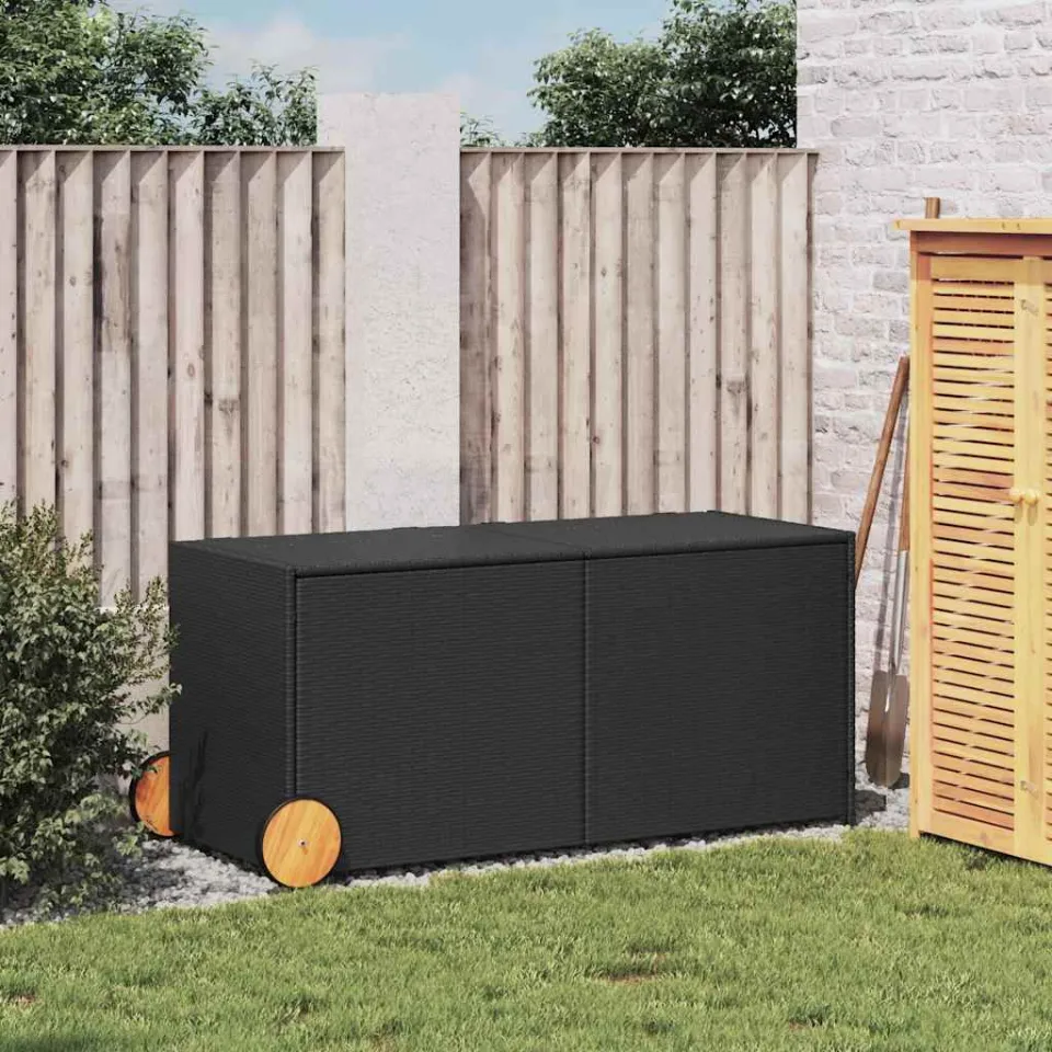 vidaXL Tuinbox met wielen 283 L poly rattan zwart, foto 3