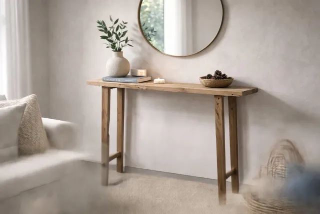 TeakOne Jasmine Console Tafel Teakhout – Rustieke Houten Sidetable – Haltafel & Woonkamer Tafel Natuurlijke houtkleur ( Teak )
