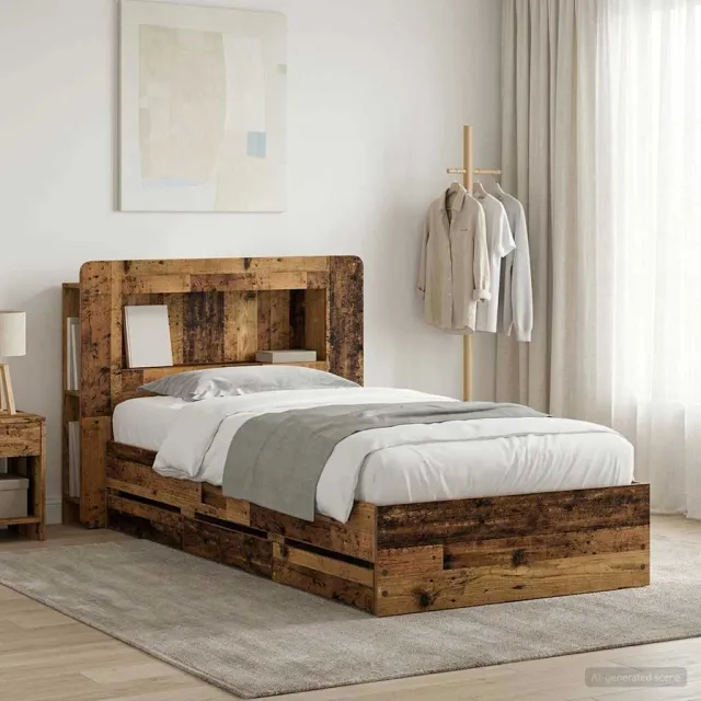 vidaXL Bedframe met opbergruimte en hoofdbord Oud hout 80 x 200 cm Bruin
