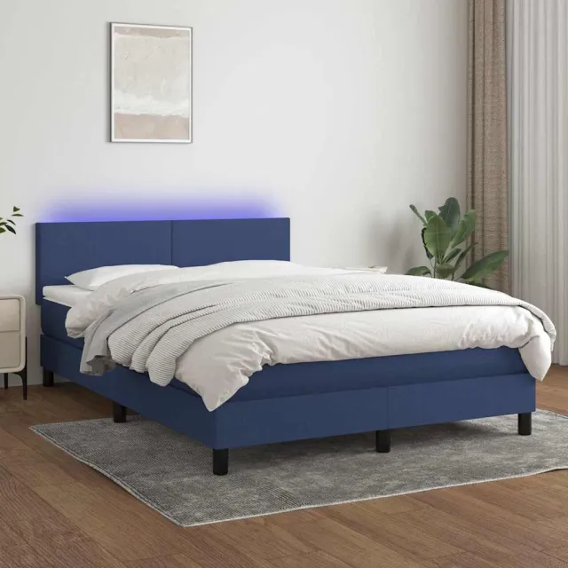 vidaXL Boxspring met matras en LED stof blauw 140x190 cm