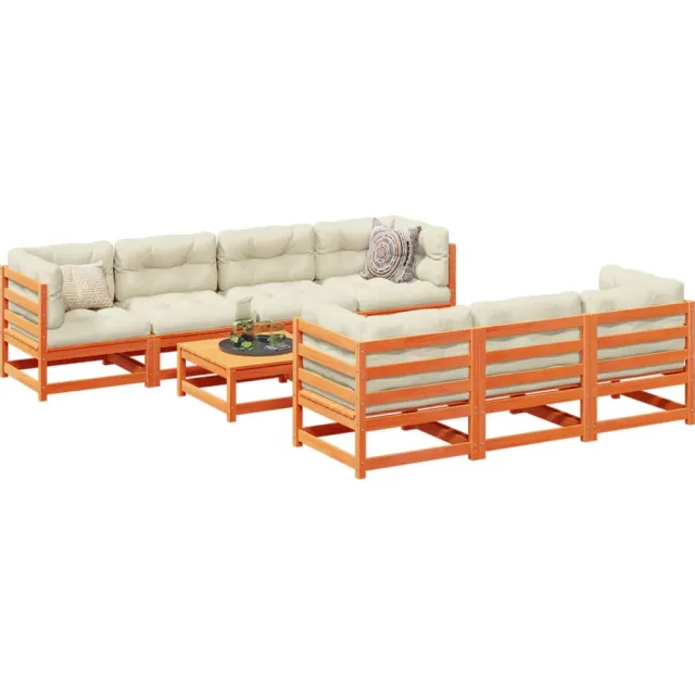 vidaXL 8-delige Loungeset met kussens massief grenenhout wasbruin